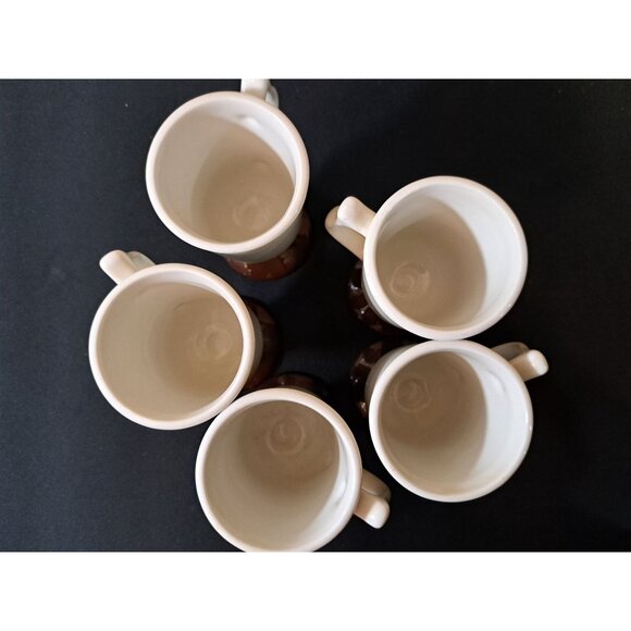 Vintage Hall Pottery Irish Coffee Mugs Footed Two-Tone Cups  Set Of 5 - Picture 7 of 8